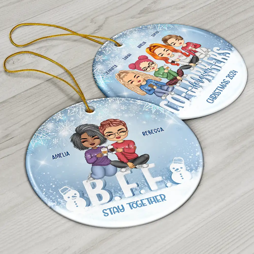 Best Team Forever - Christmas Gift For Colleagues And Best Friends - Personalized Custom Circle Ceramic Ornament - Image 6