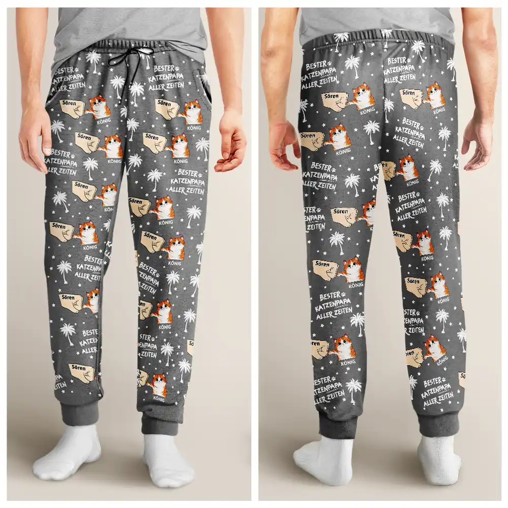 Bester Katzenpapa Aller Zeiten - Personalisierte Pyjamahose - Image 4