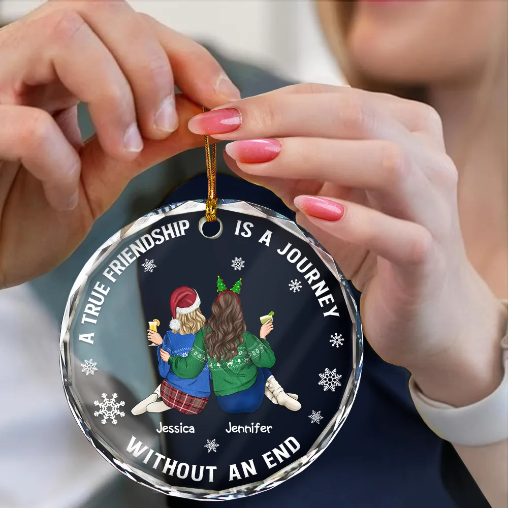 Bestie A True Friendship Is A Journey Without An End - Personalized Circle Glass Ornament - Image 4