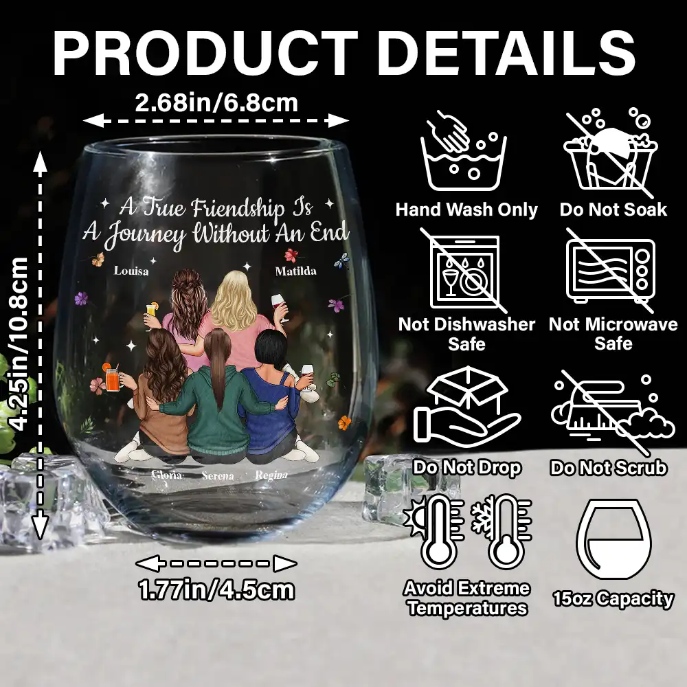Bestie A True Friendship Is A Journey Without An End - Personalized Stemless Wine Glass - Image 5