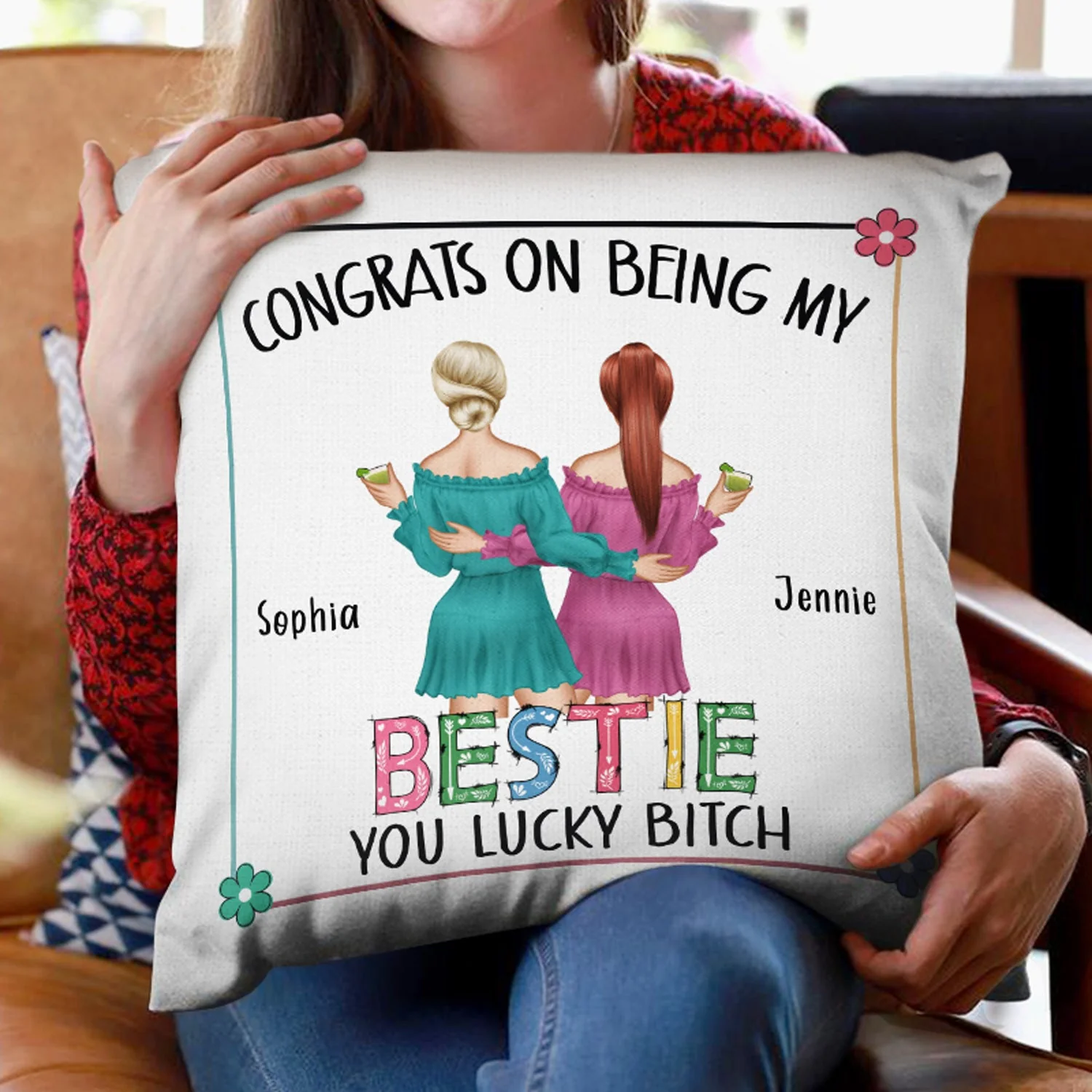 Bestie Back Side Congrats On Being My Bestie Fashion - Gift For Bestie - Personalized Pillow - Image 2