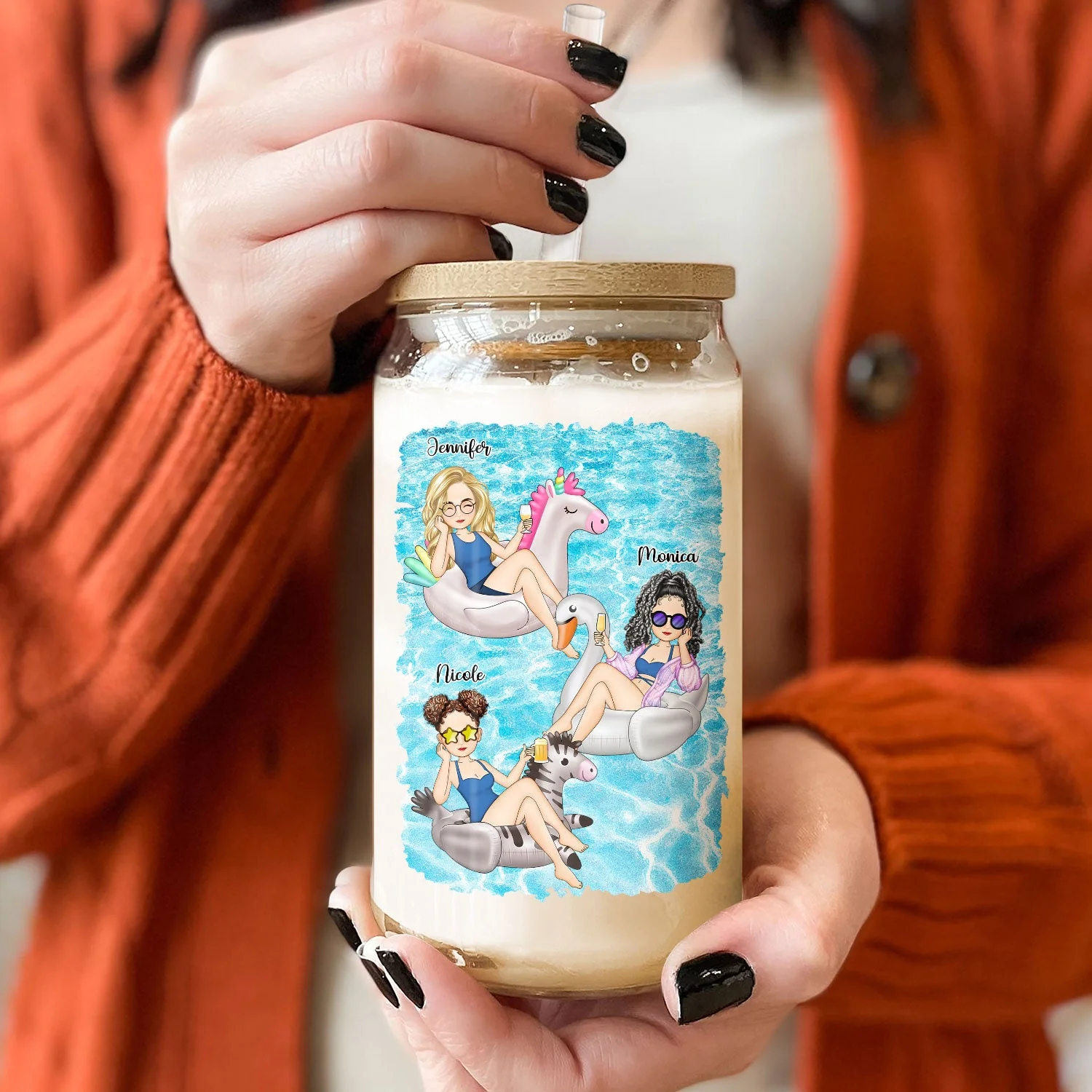 Bestie Beaches Booze & Besties - Gift For Besties - Personalized Clear Glass Can - Image 2