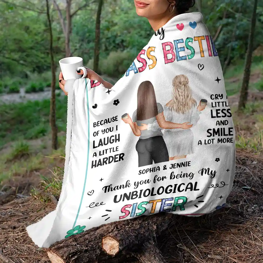 Bestie Because Of You - Personalized Fleece Blanket, Sherpa Blanket - Image 5