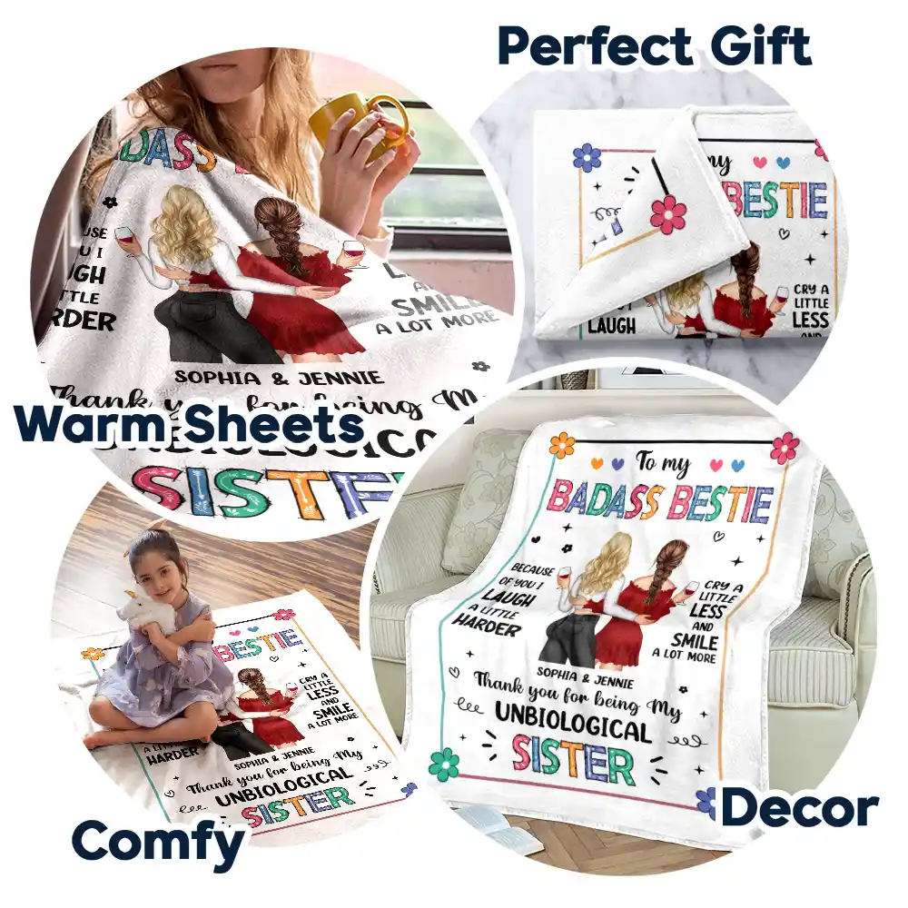 Bestie Because Of You - Personalized Fleece Blanket, Sherpa Blanket - Image 7