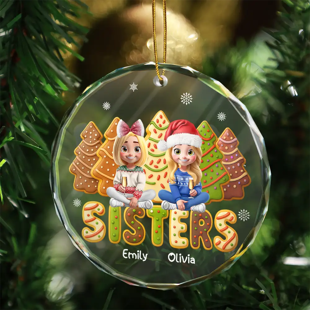 Bestie Cake Cookie Tree - Personalized Circle Glass Ornament - Image 3