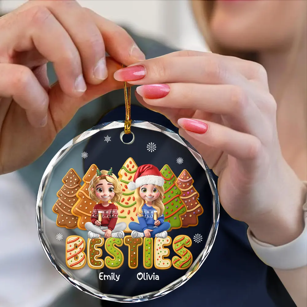 Bestie Cake Cookie Tree - Personalized Circle Glass Ornament - Image 4