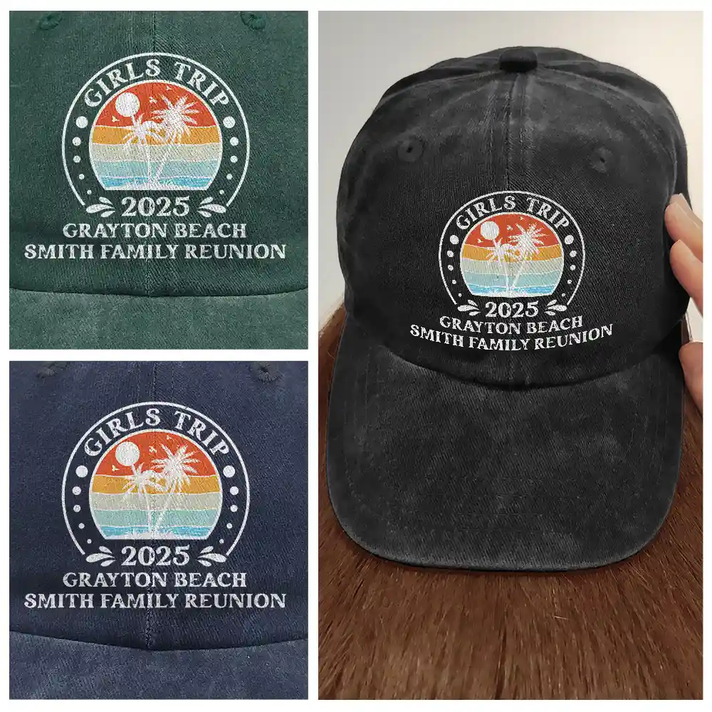 Bestie Family Vacation - Personalized Vintage Washed Denim Cap - Image 4