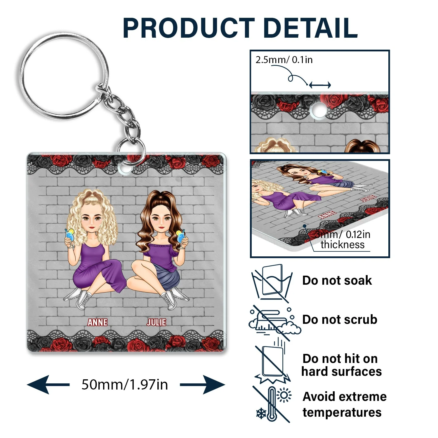 Bestie Fashion Black Rose Congrats On Being My Bestie - Gift For Bestie - Personalized Acrylic Keychain - Image 5