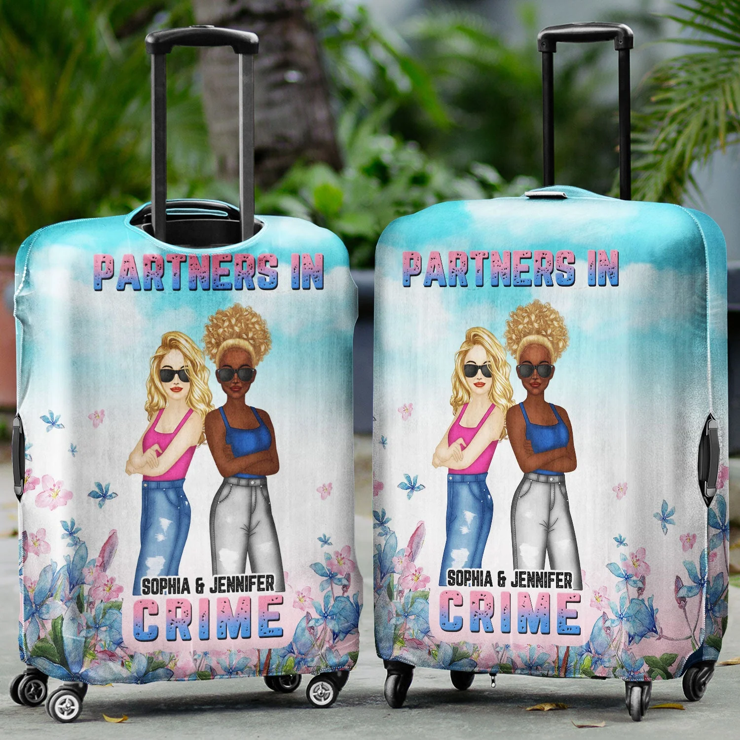 Bestie Floral Fashion Partners In Crime - Funny Gift For Bestie - Personalized Custom Luggage Cover - Image 2