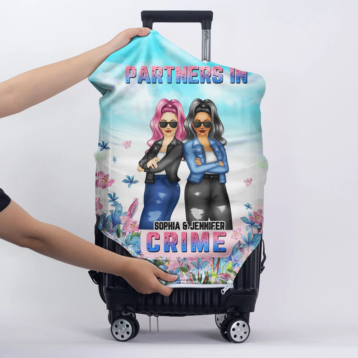 Bestie Floral Fashion Partners In Crime - Funny Gift For Bestie - Personalized Custom Luggage Cover - Image 5