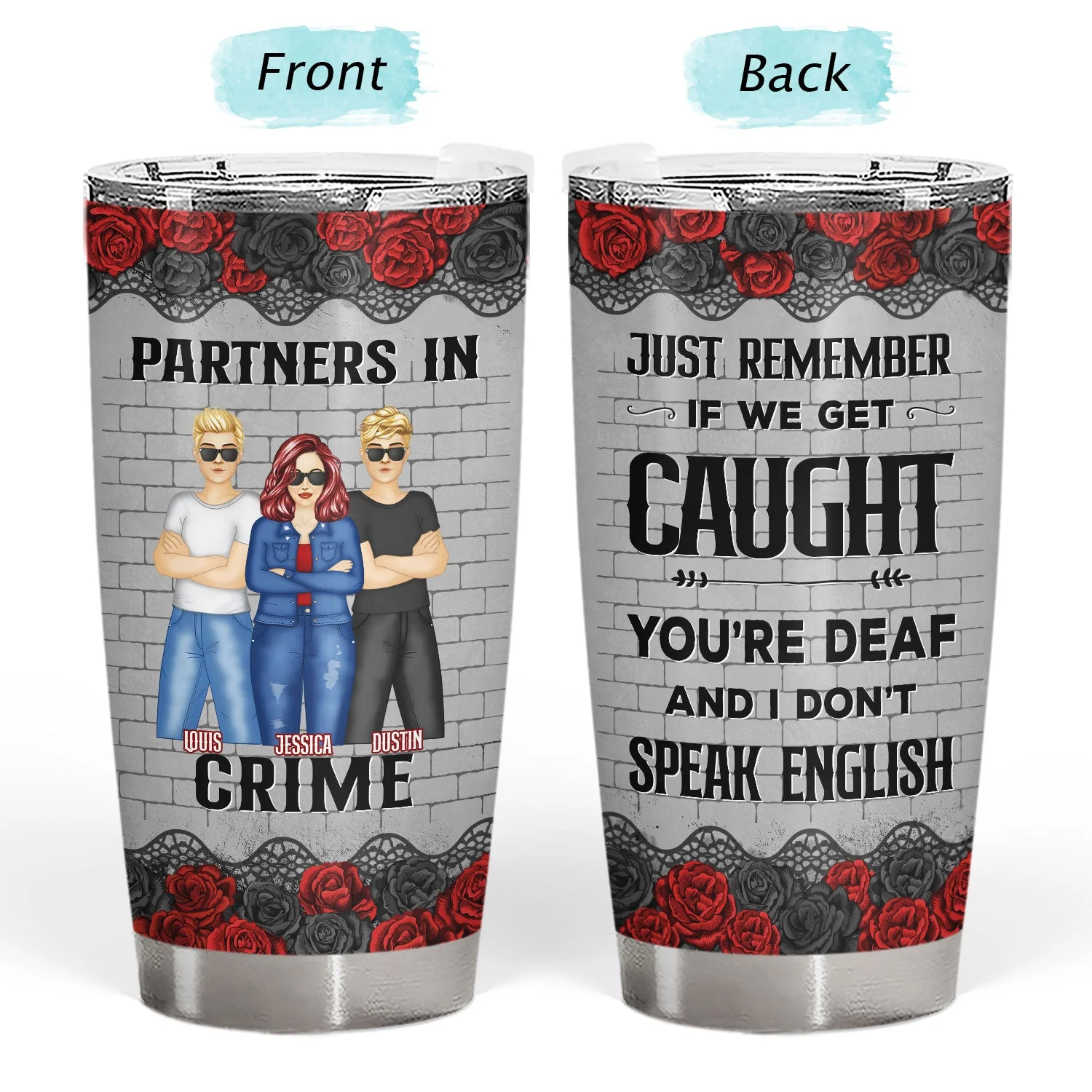Bestie Group Partners In Crime If We Get Caught Black Ver - Gift For Bestie - Personalized Custom Tumbler - Image 3