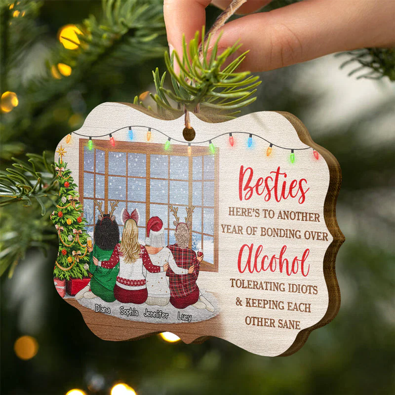 Bestie Keeping Each Other Sane - Bestie BFF Christmas Gift - Personalized Wooden Ornament - Image 2