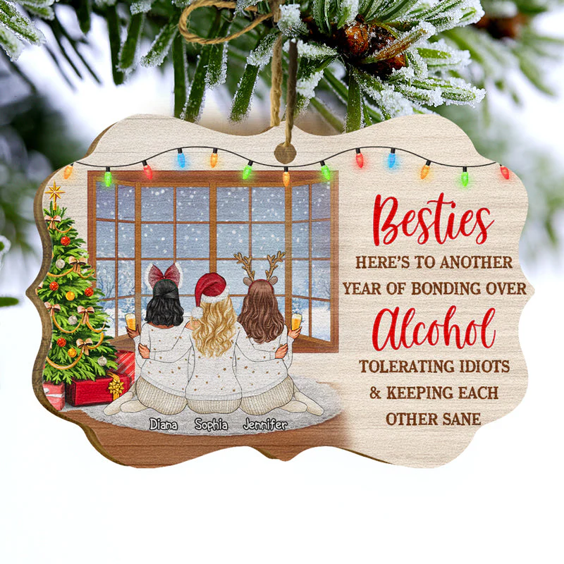 Bestie Keeping Each Other Sane - Bestie BFF Christmas Gift - Personalized Wooden Ornament - Image 3