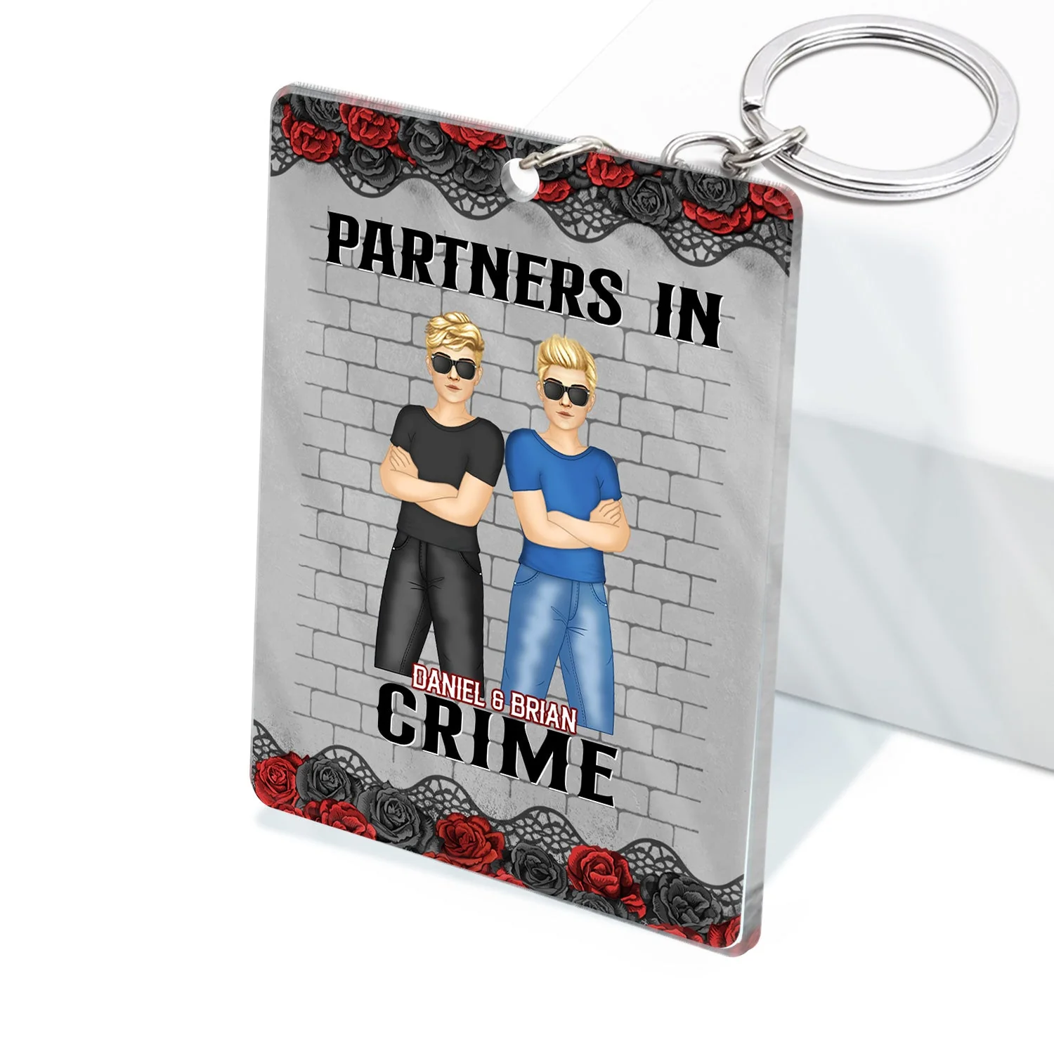 Bestie Partners In Crime If We Get Caught Black Ver - Gift For Bestie - Personalized Custom Rectangle Acrylic Keychain - Image 2