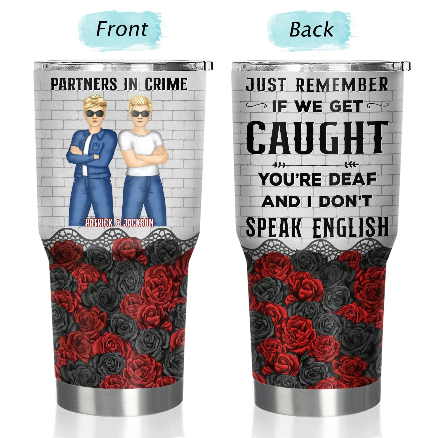 Bestie Partners In Crime If We Get Caught Black Ver - Gift For Besties - Personalized Custom 30 Oz Tumbler - Image 3