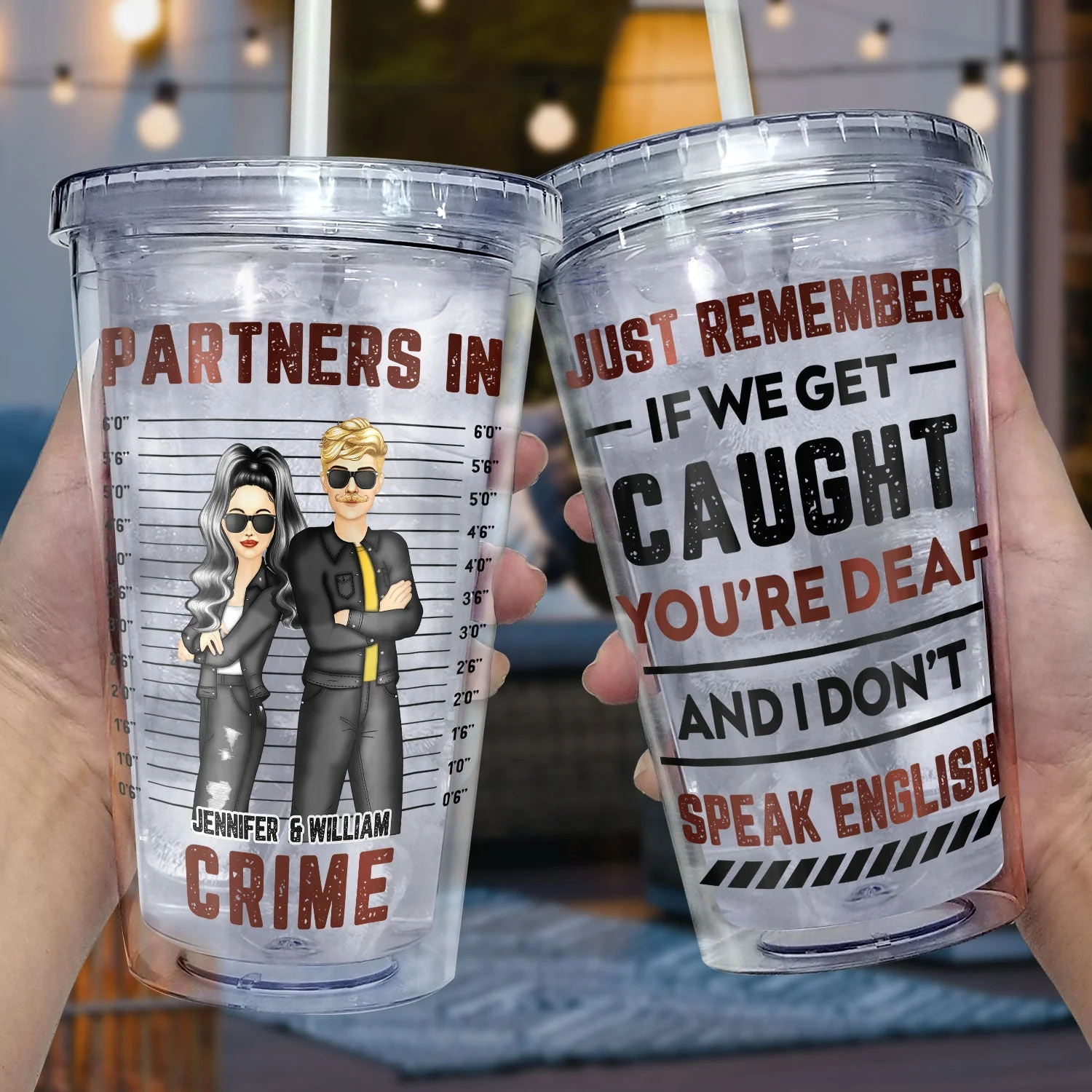 Bestie Partners In Crime If We Get Caught - Gift For Bestie - Personalized Acrylic Insulated Tumbler With Straw - Image 3