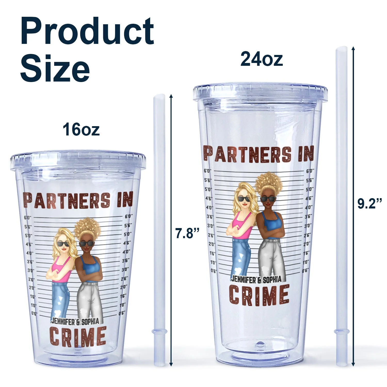 Bestie Partners In Crime If We Get Caught - Gift For Bestie - Personalized Acrylic Insulated Tumbler With Straw - Image 5