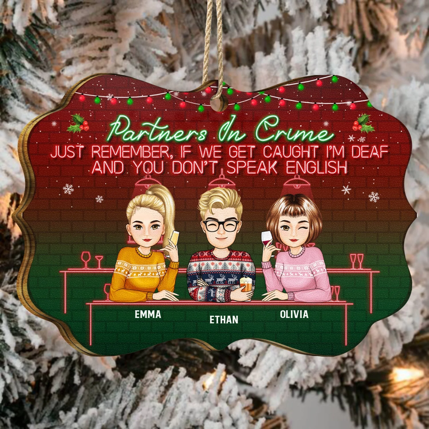 Bestie Partners In Crime If We Get Caught - Gift For Besties - Personalized Medallion Wooden Ornament - Image 4