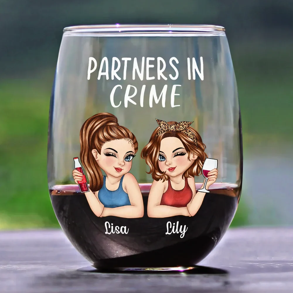 Bestie Partners In Crime If We Get Caught - Personalized Stemless Wine Glass - Image 2