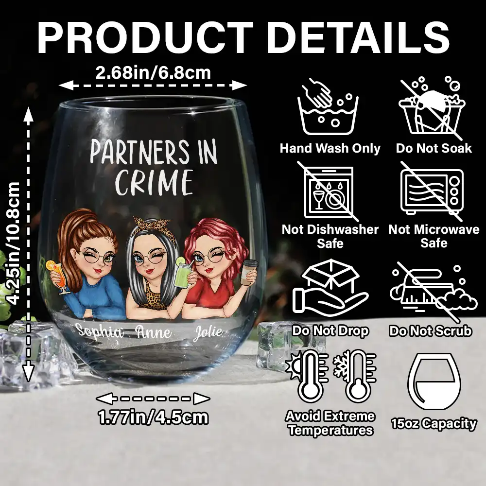 Bestie Partners In Crime If We Get Caught - Personalized Stemless Wine Glass - Image 5
