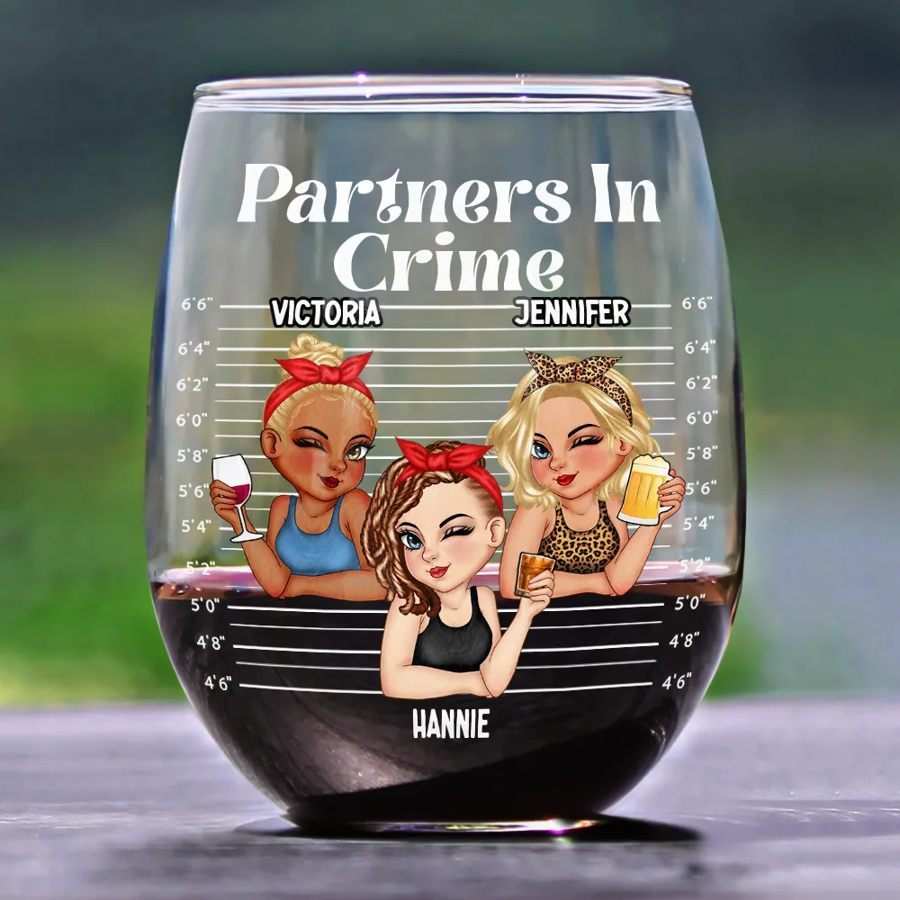 Bestie Partners In Crime - Personalized Stemless Wine Glass - Image 2