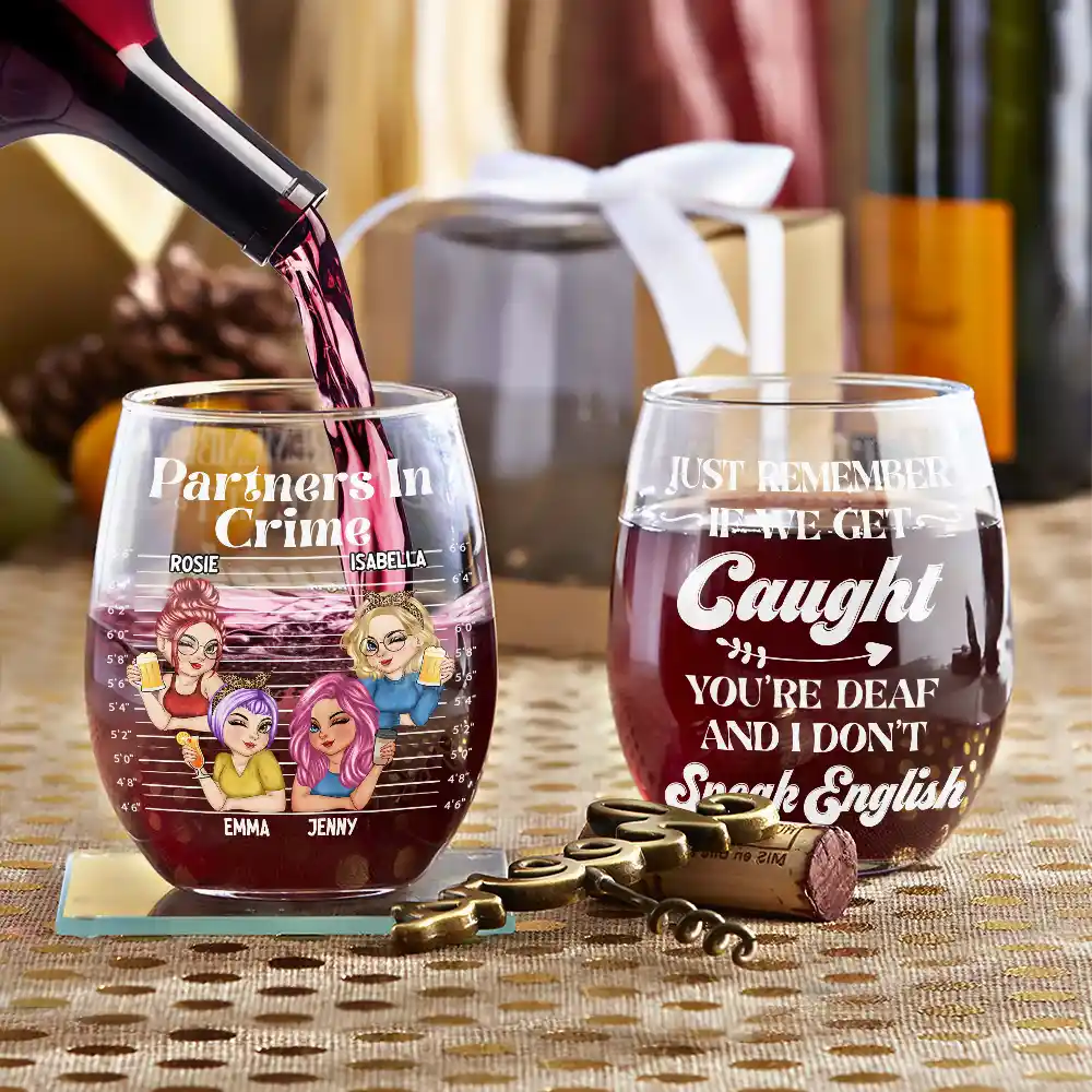 Bestie Partners In Crime - Personalized Stemless Wine Glass - Image 3