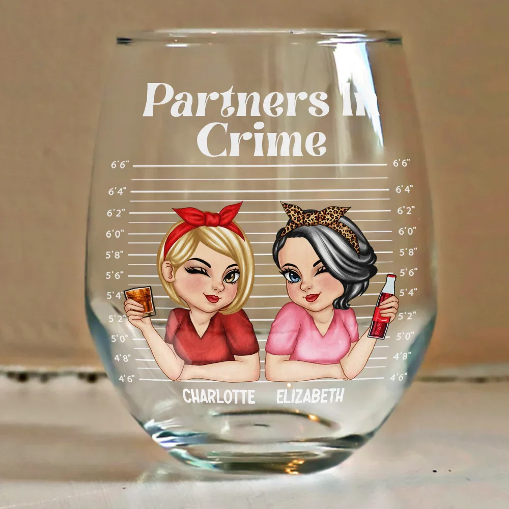 Bestie Partners In Crime - Personalized Stemless Wine Glass - Image 4