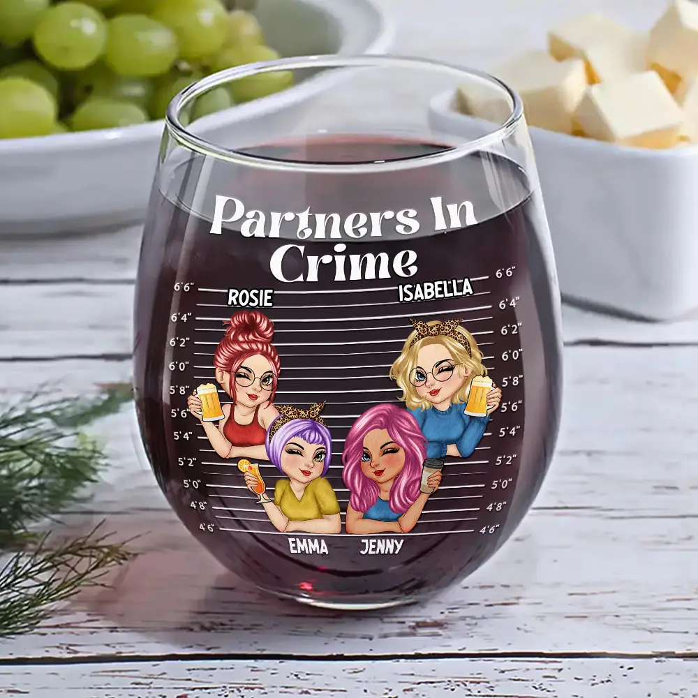 Bestie Partners In Crime - Personalized Stemless Wine Glass - Image 6