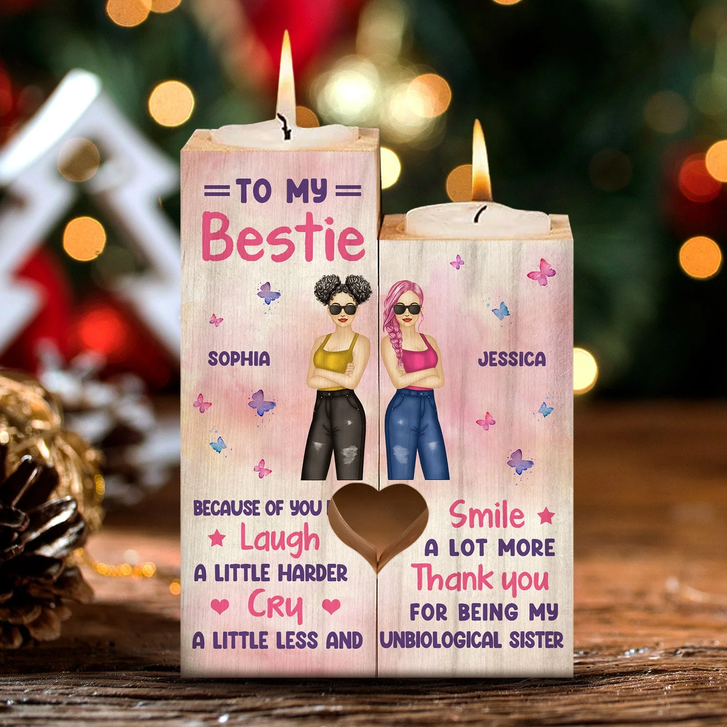 Bestie Sibling Because Of You I Laugh Harder - Personalized Custom Candle Holder - Image 2