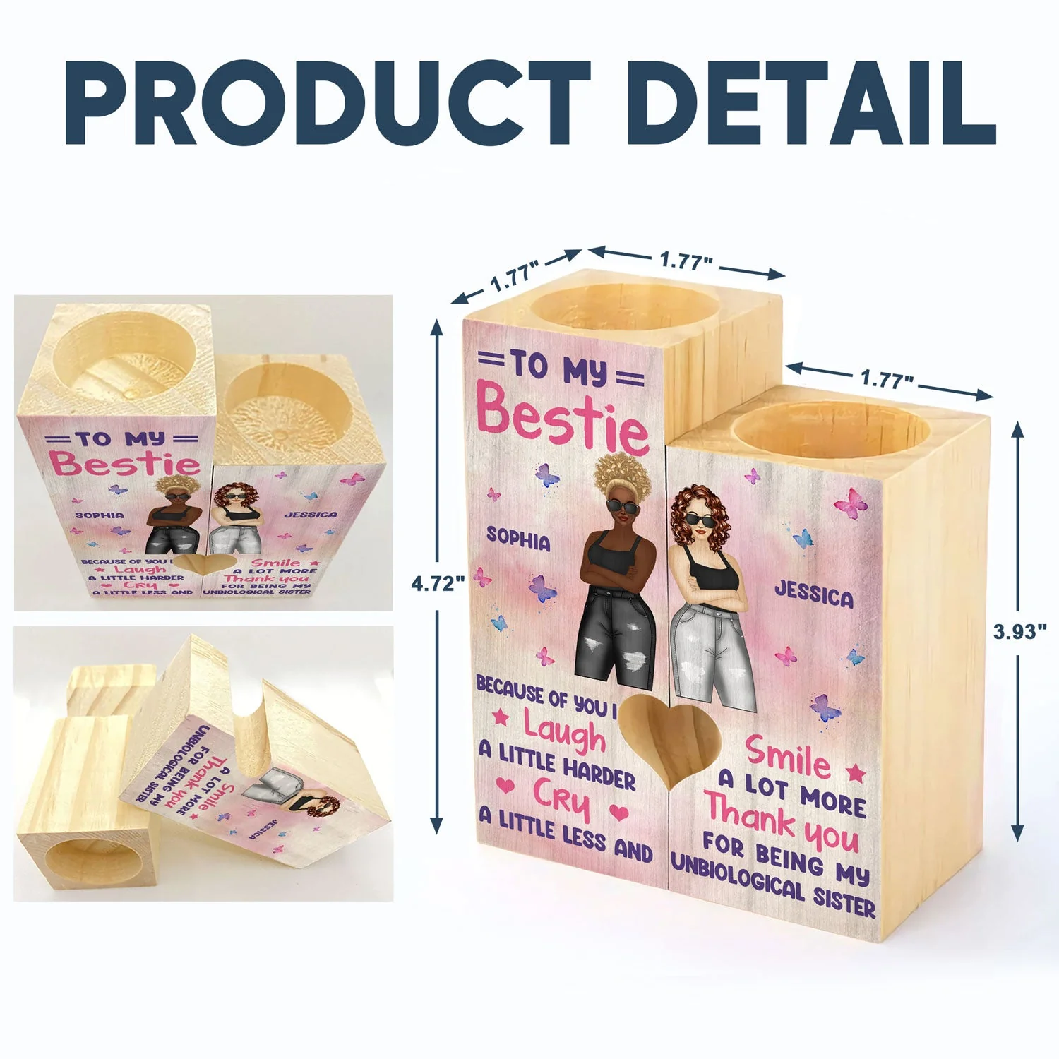 Bestie Sibling Because Of You I Laugh Harder - Personalized Custom Candle Holder - Image 4