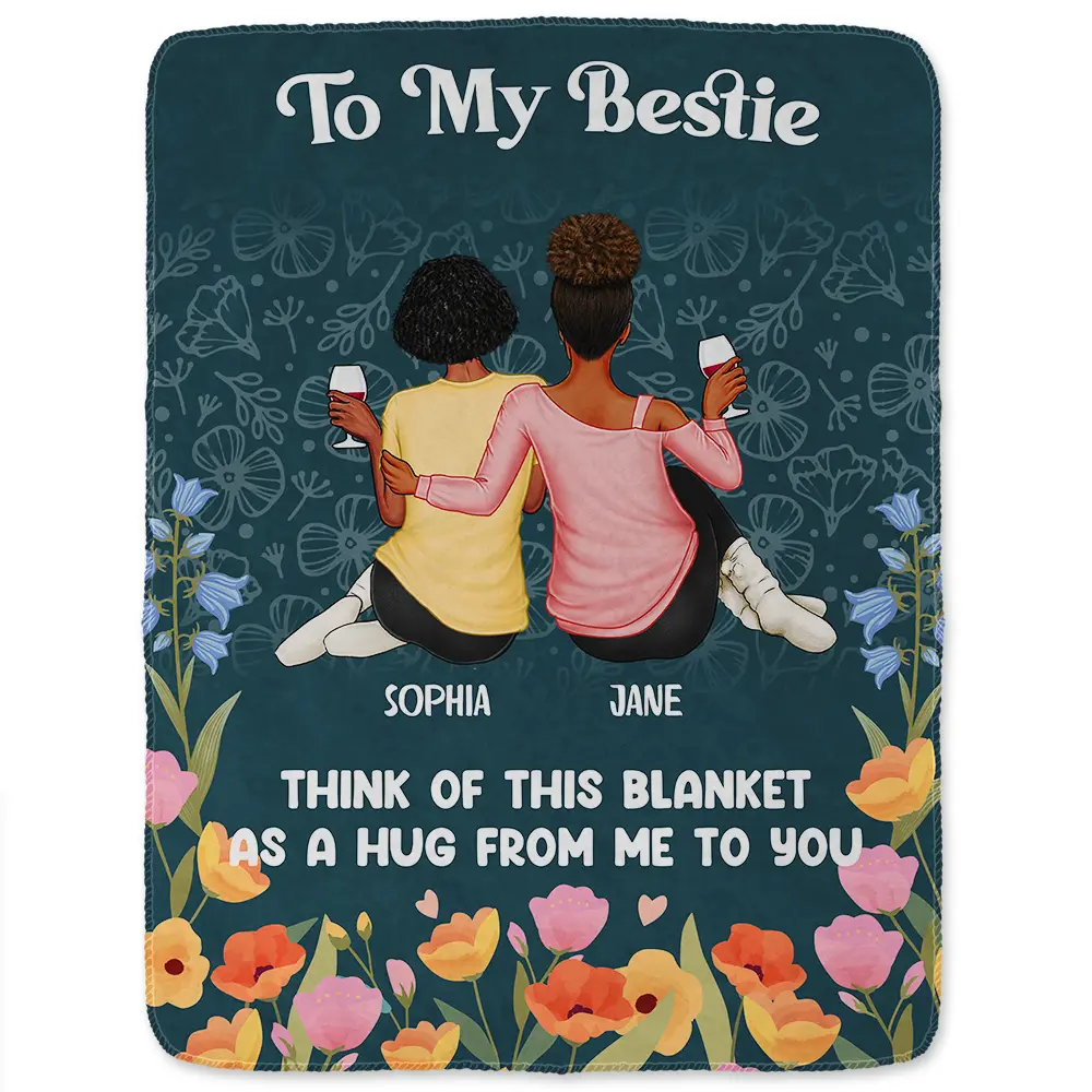 Bestie Sister A Hug From Me To You - Personalized Fleece Blanket, Sherpa Blanket - Image 2
