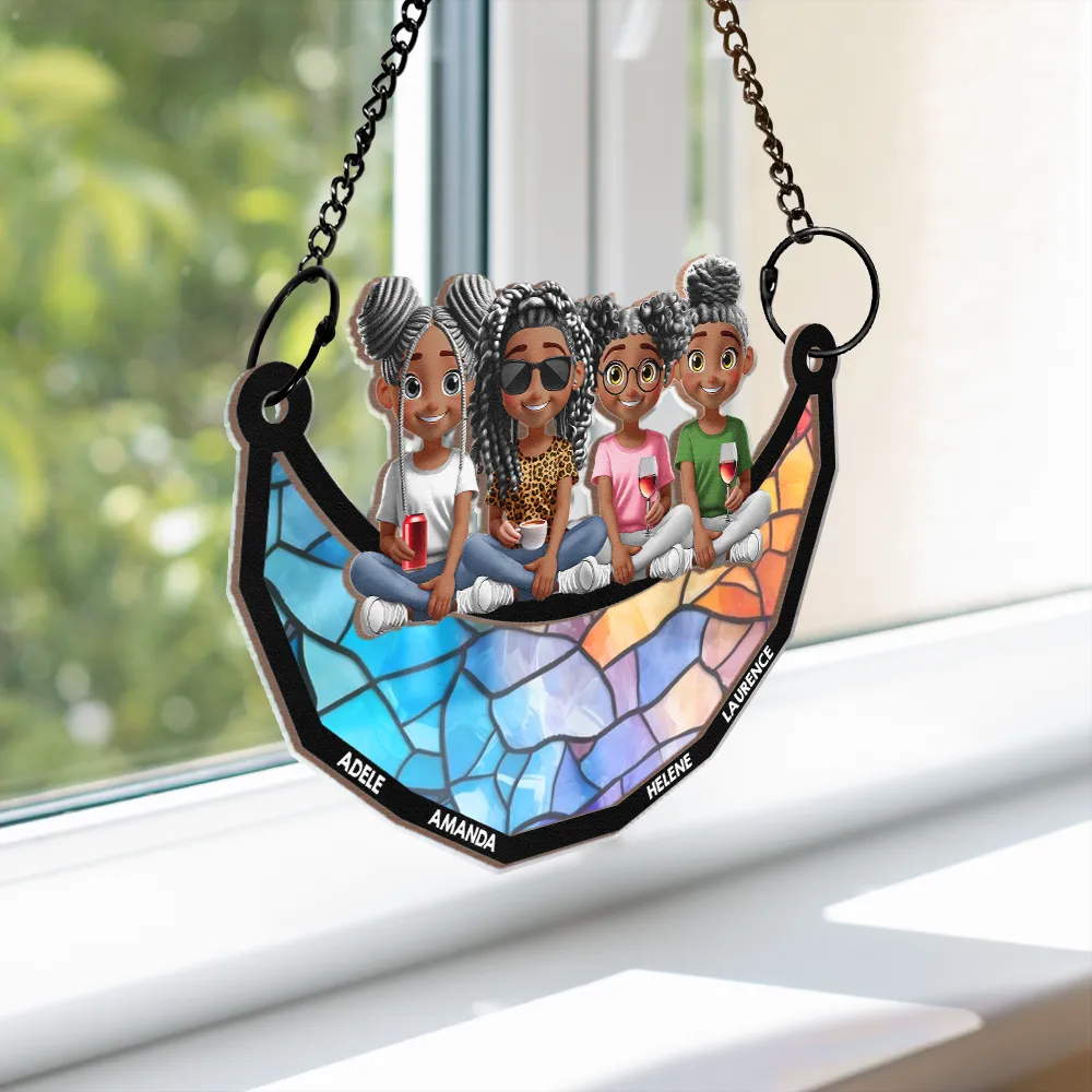 Bestie Sister Sitting On The Moon - Personalized Window Hanging Suncatcher Ornament - Image 3