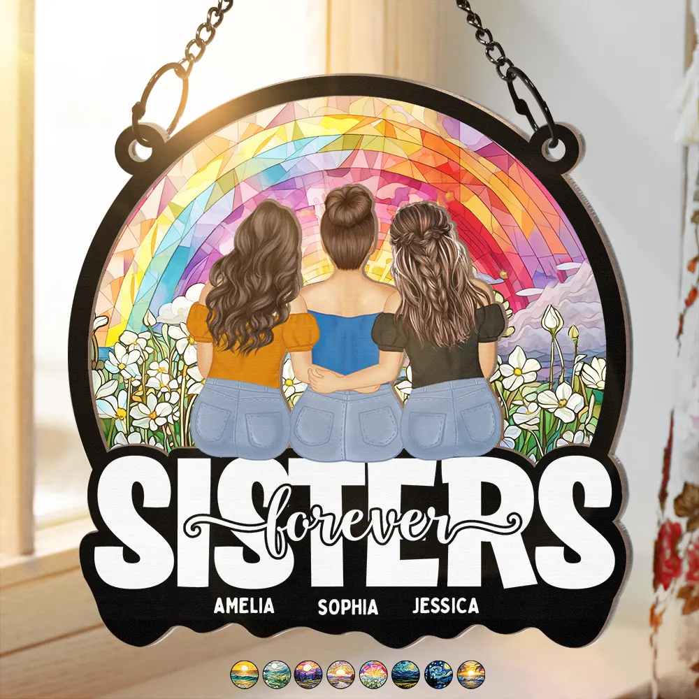 Bestie Sisters Forever Loving - Personalized Window Hanging Suncatcher Ornament