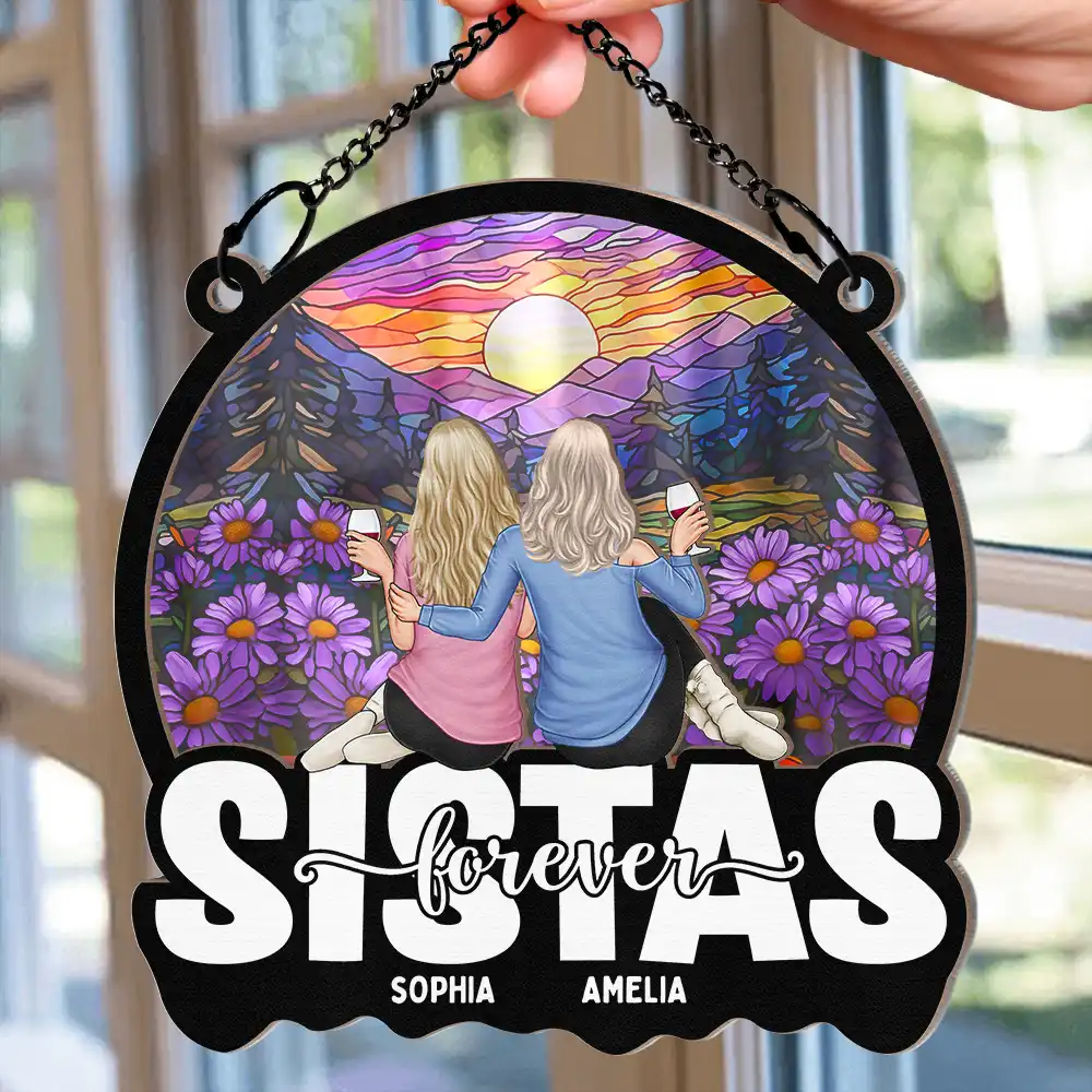 Bestie Sisters Forever - Personalized Window Hanging Suncatcher Ornament - Image 2