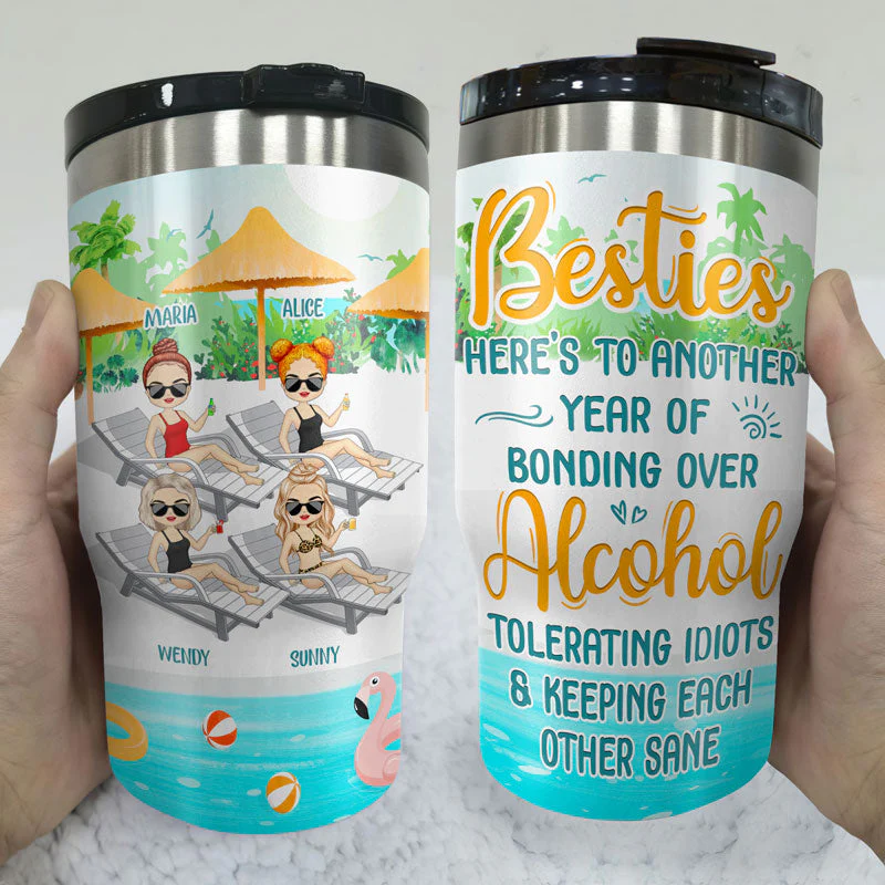 Bestie Swimming Pool The Girls Are Drinking - Personalized Custom Triple 3 In 1 Can Cooler - Image 3