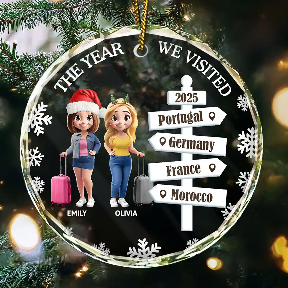Bestie Travel The Year We Visited Travel Ornament - Personalized Circle Glass Ornament
