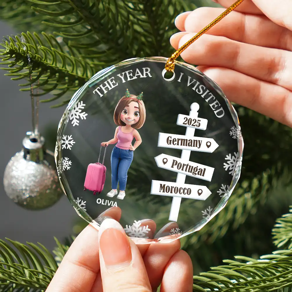 Bestie Travel The Year We Visited Travel Ornament - Personalized Circle Glass Ornament - Image 2