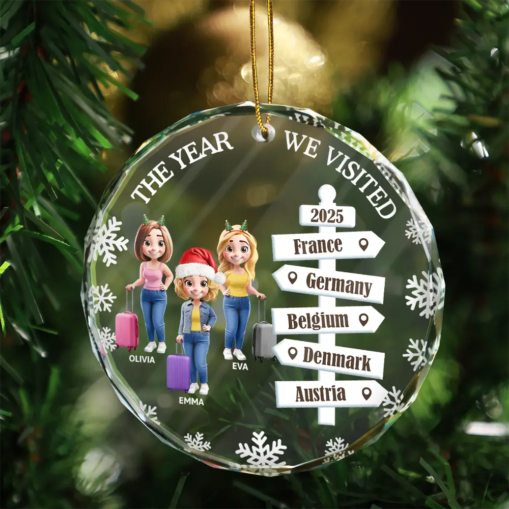 Bestie Travel The Year We Visited Travel Ornament - Personalized Circle Glass Ornament - Image 3