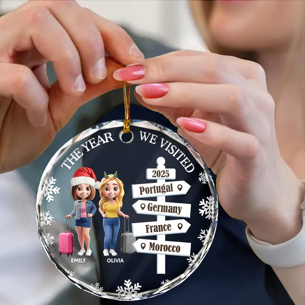 Bestie Travel The Year We Visited Travel Ornament - Personalized Circle Glass Ornament - Image 4