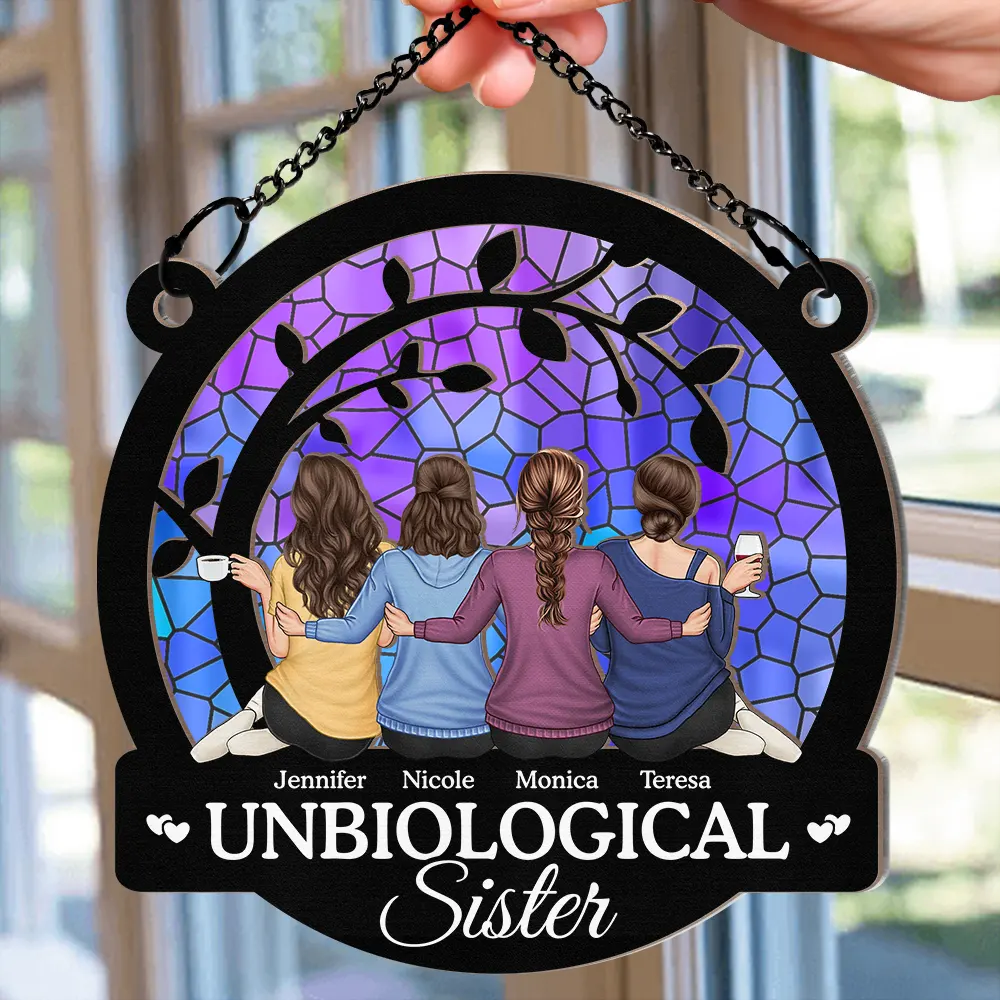 Bestie Unbiological Sister - Personalized Window Hanging Suncatcher Ornament - Image 2