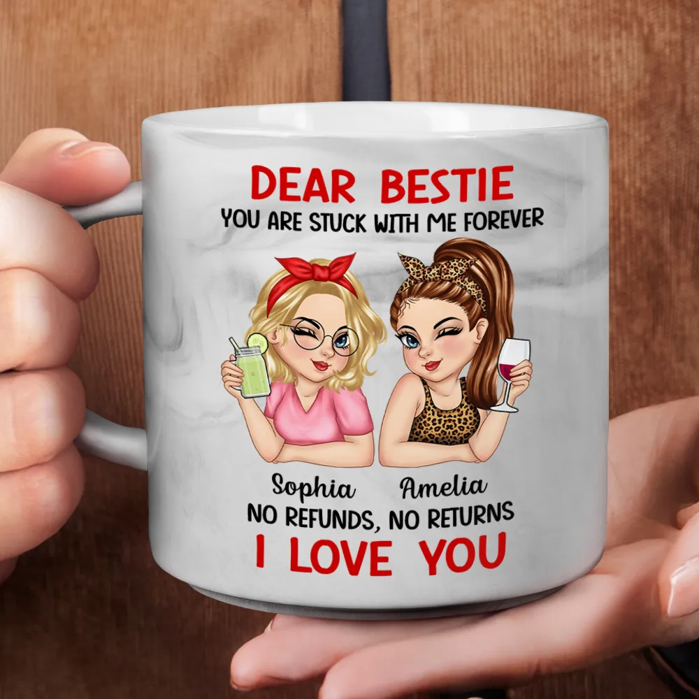 Bestie You Are Stuck With Me Forever - Personalized Marble Mug - Image 5