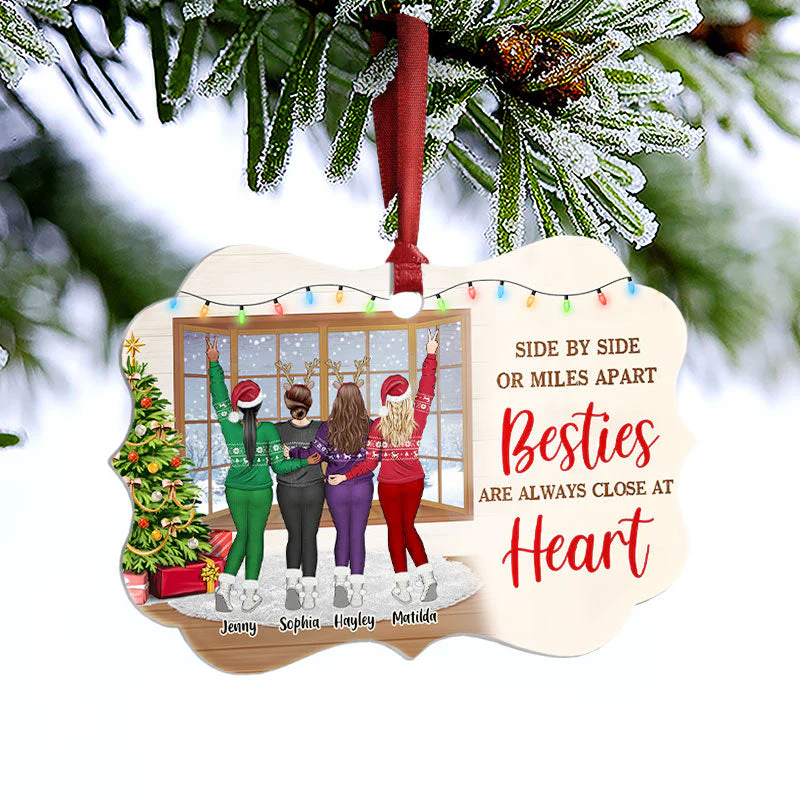 Besties Always Close At Heart - Christmas Gift For BFF - Personalized Custom Aluminum Ornament - Image 3