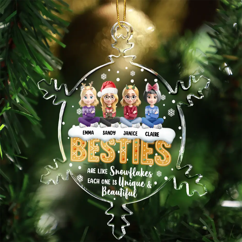 Besties Are Like Snowflakes Shining Together - Personalized Snowflakes Shaped Glass Ornament - Image 3