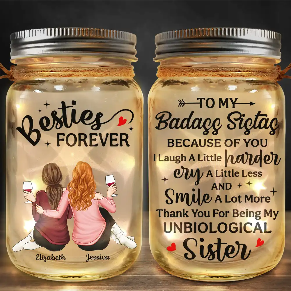 Besties Because Of You I Laugh A Little Harder - Personalized Mason Jar Light - Image 2