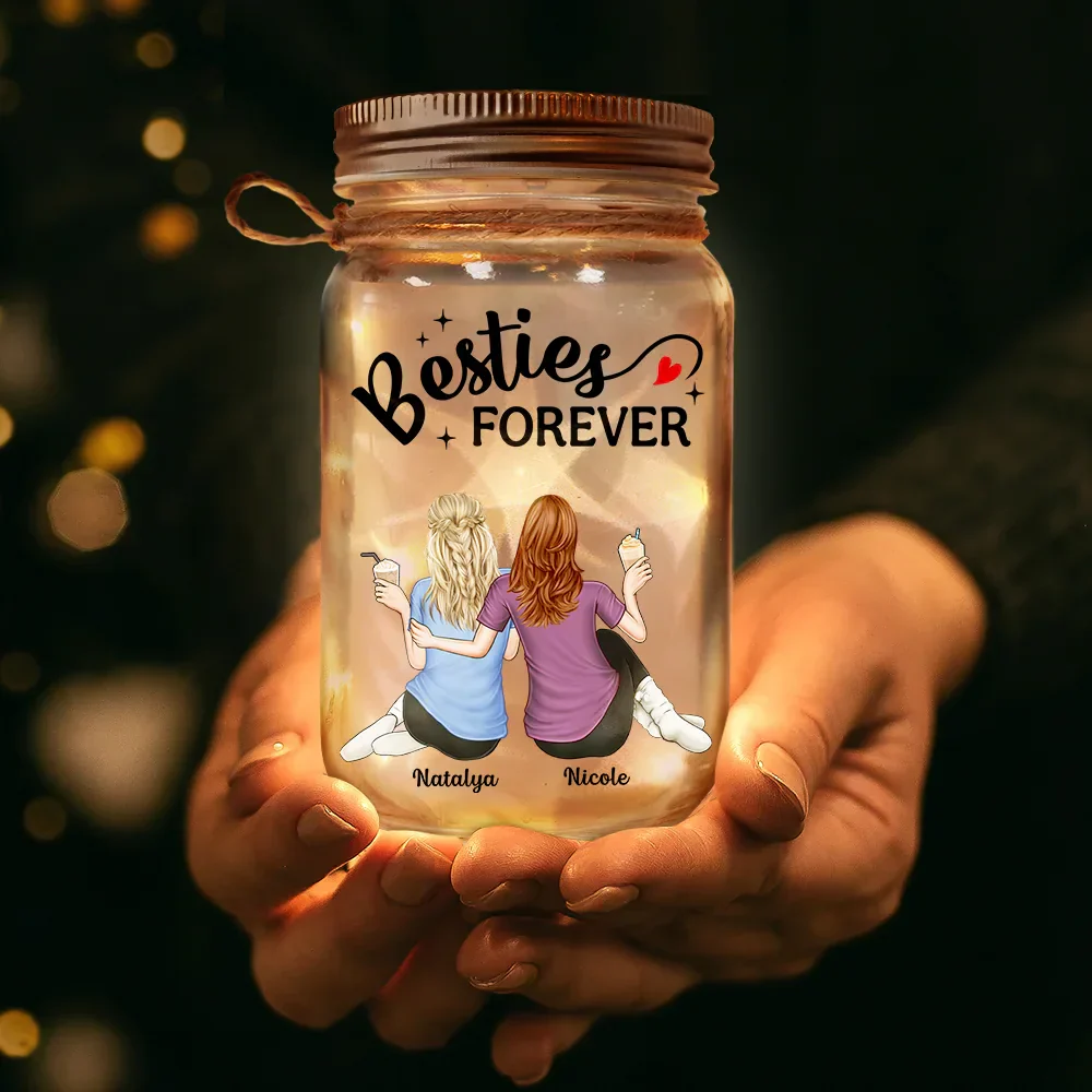 Besties Because Of You I Laugh A Little Harder - Personalized Mason Jar Light - Image 3