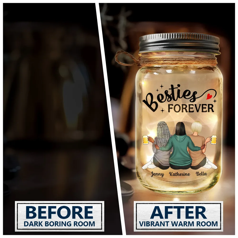Besties Because Of You I Laugh A Little Harder - Personalized Mason Jar Light - Image 4