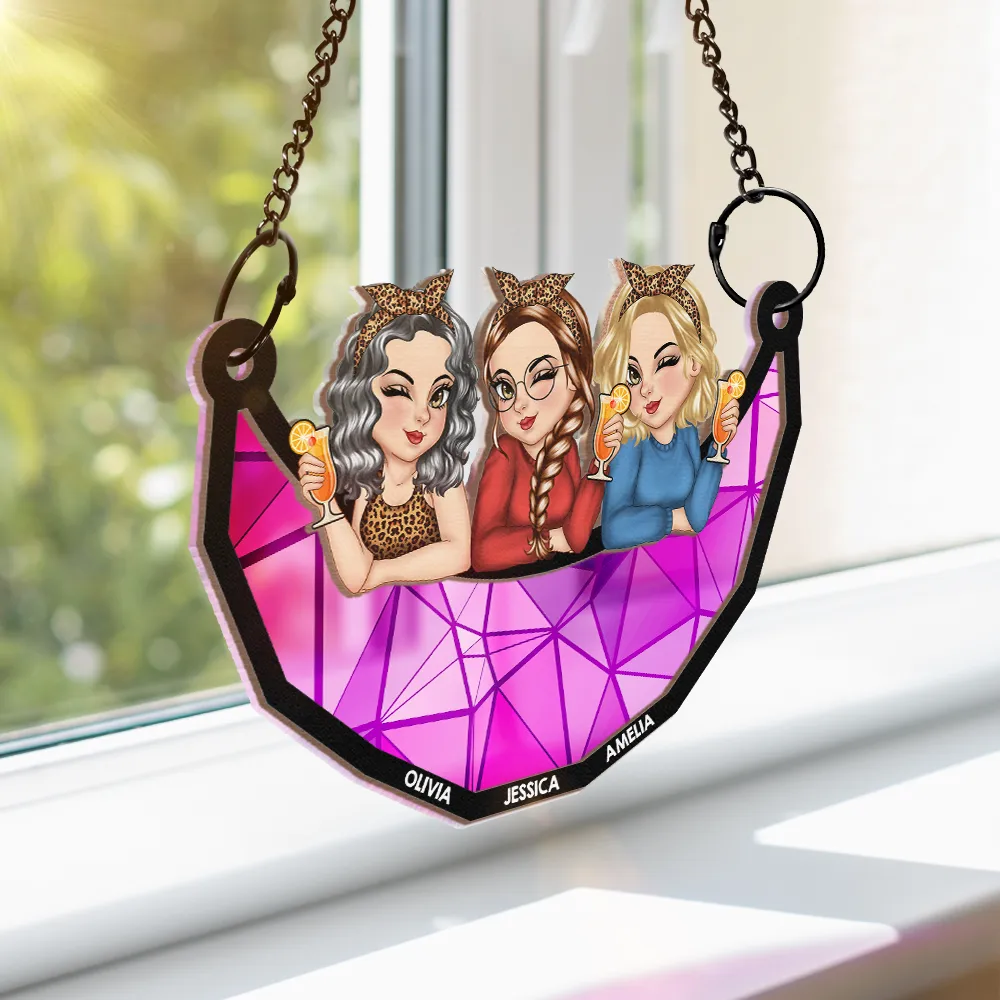 Besties Best Friends Sisters Together - Personalized Window Hanging Suncatcher Ornament - Image 3