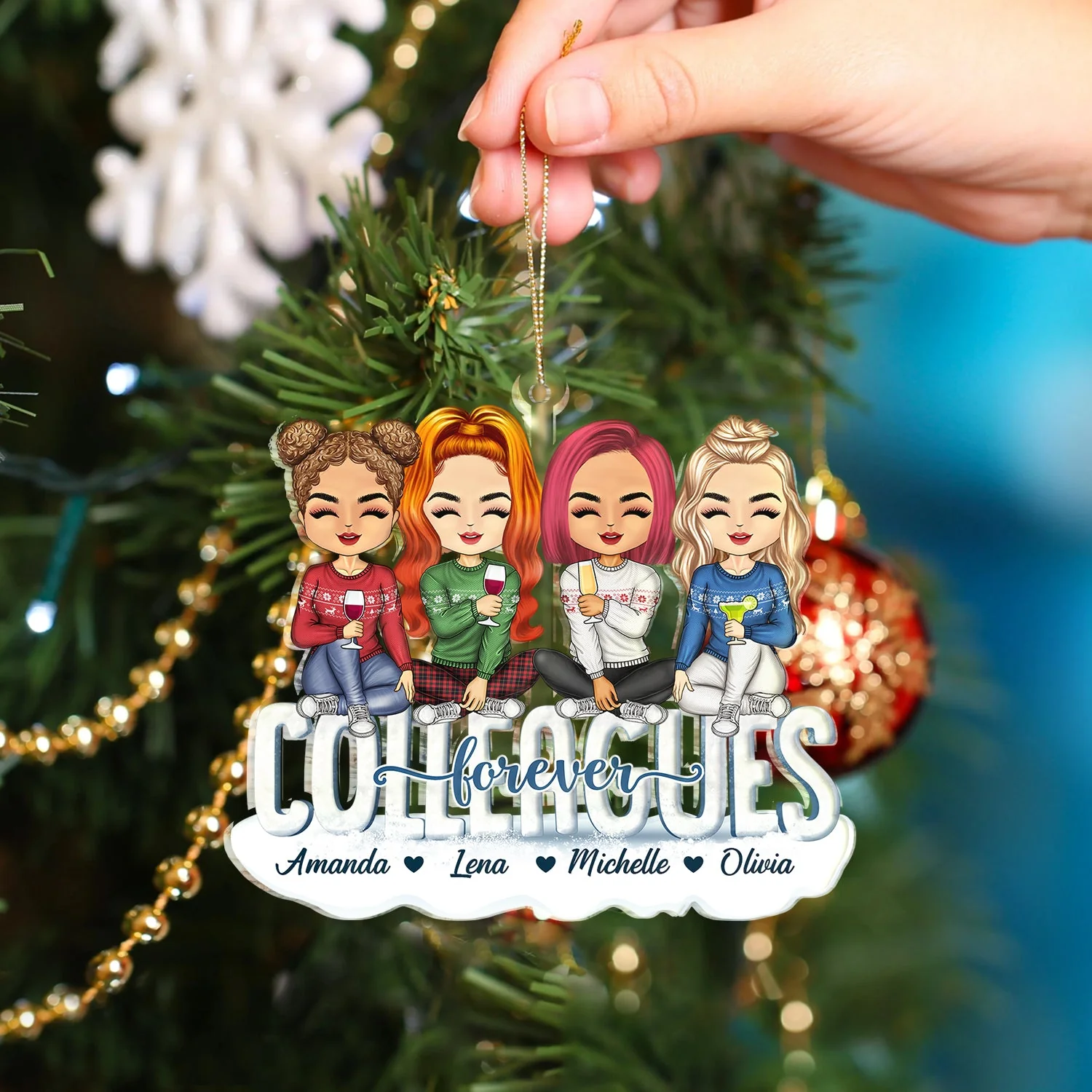 Besties Best Team Forever - Christmas Gift For Colleagues And Best Friends - Personalized Cutout Acrylic Ornament - Image 4