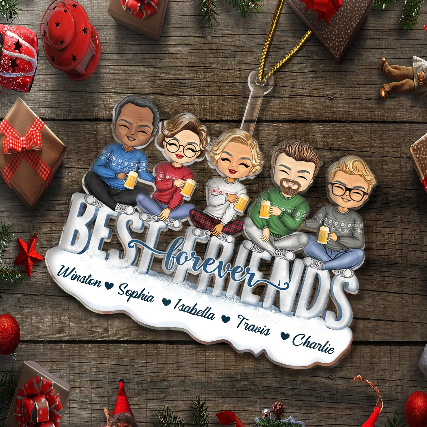 Besties Best Team Forever - Christmas Gift For Colleagues And Best Friends - Personalized Cutout Acrylic Ornament - Image 6