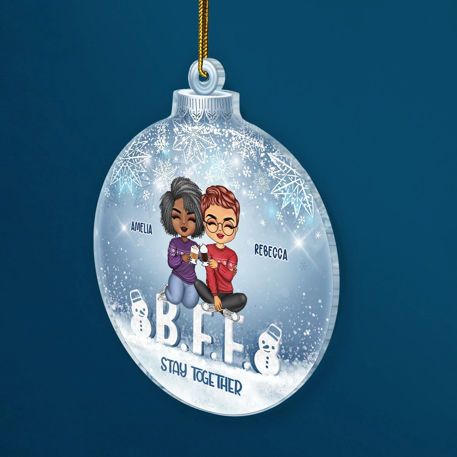 Besties Best Team Forever - Christmas Gift For Colleagues, Sisters, Brothers, Siblings, Best Friends - Personalized Custom Shaped Acrylic Ornament - Image 2